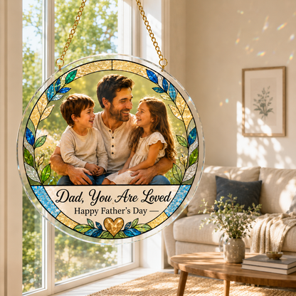 Custom Photo Dad Stained Glass Suncatcher – Personalized Dad Gifts | Gift For Dad TOM99