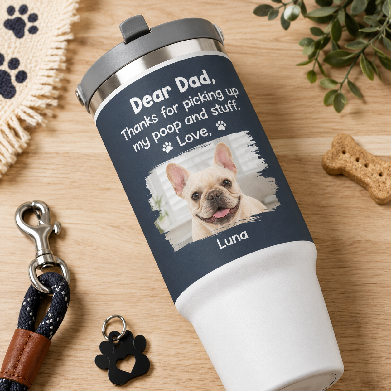 Custom Photo Dog Dad 30oz Tumbler | Gift For Dog Lovers | Pet Lover Gifts TOM99