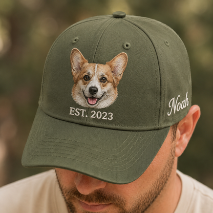 Custom Dog Face Embroidered Hat, Custom Embroidered Pet Portrait Hat | Gift For Dog Lover Pa99