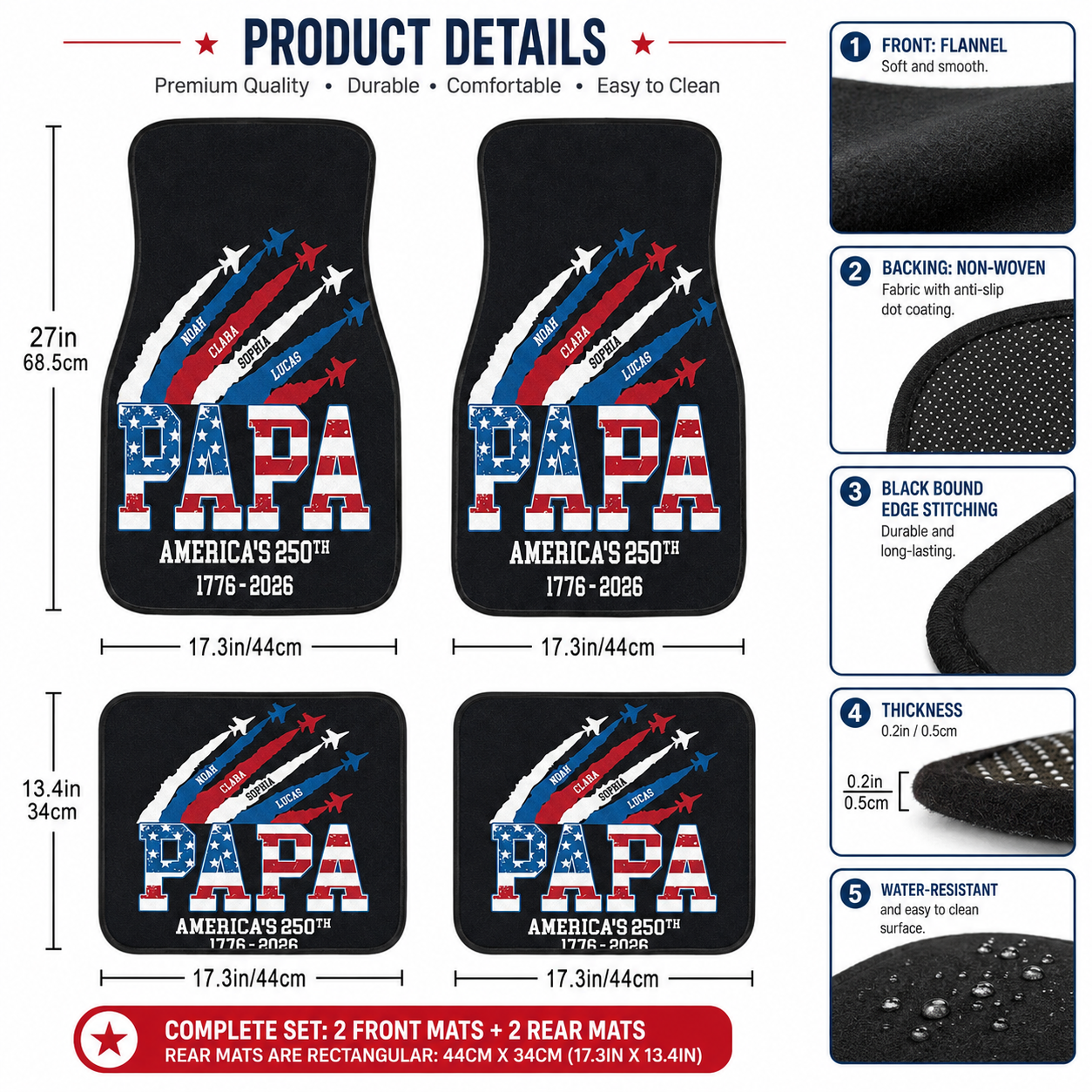 Personalized Dad Flannel Car Floor Mats, Custom Dad Floor Mats, Gift For Dad TOM99