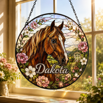 Custom Photo Horse Stained Glass Suncatcher – Personalized Horse Lover Gifts | Gift For Horse Lover TOM99