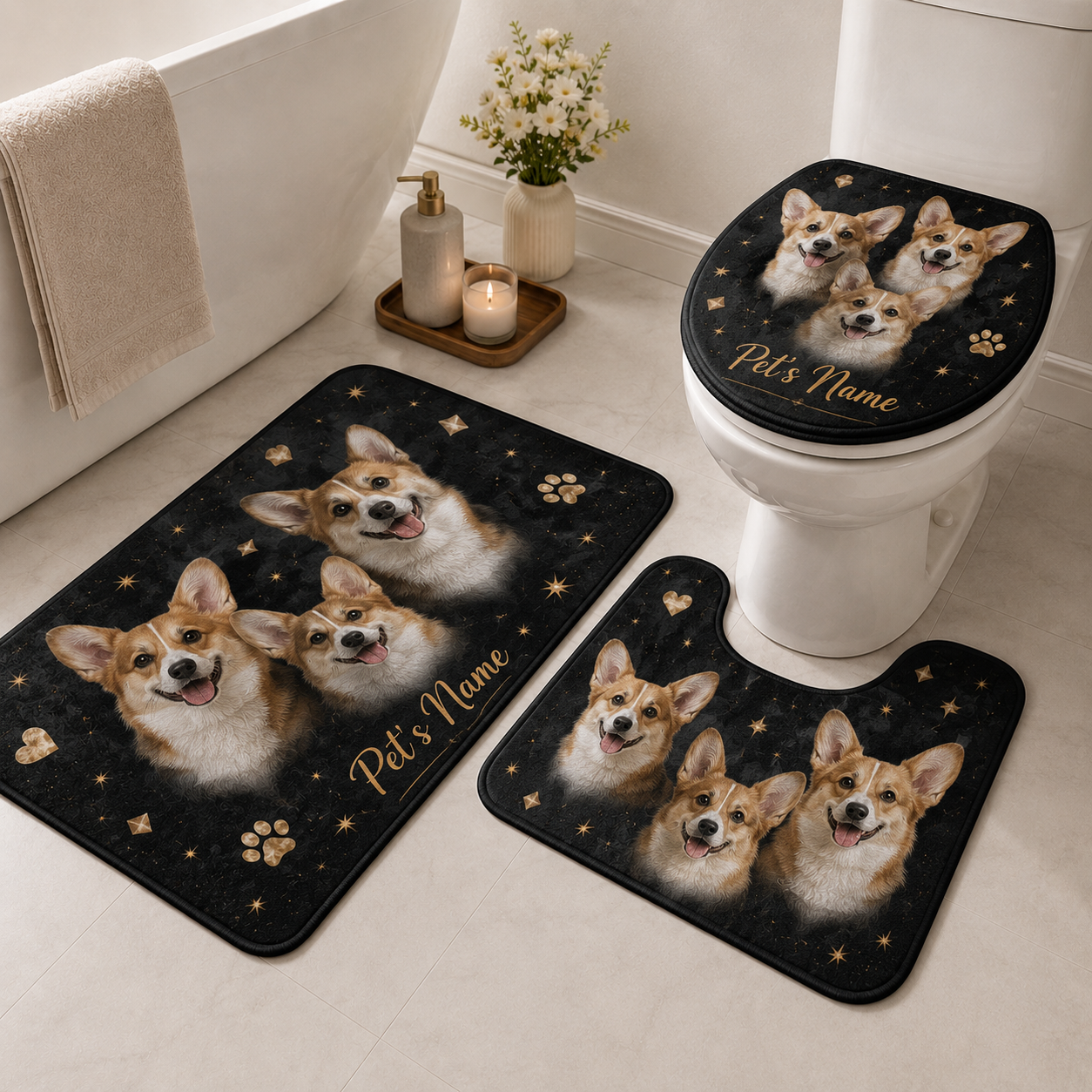 Custom Photo Dog 3pcs Bathroom Rug Set | Gift For Dog Lovers