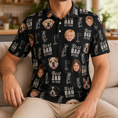 Custom Photo Best Dad By Par Golf Polo Shirt, Personalized Polo Shirt For Husband Dad Grandfather TOM99