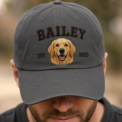Custom Dog Portrait Embroidered Hat, Personalized Pet Name Cap, Memorial Dog Gift THUC99