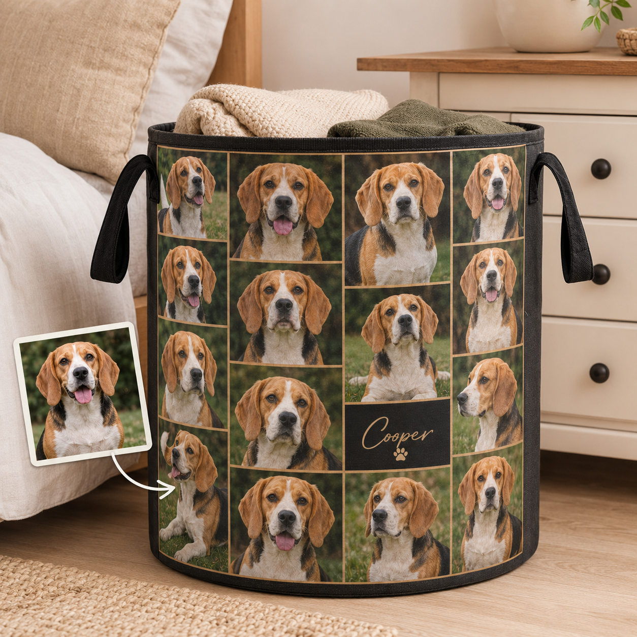 Custom Photo Dog Laundry Basket | Gift For Dog Lovers | Dog Bathroom Decor