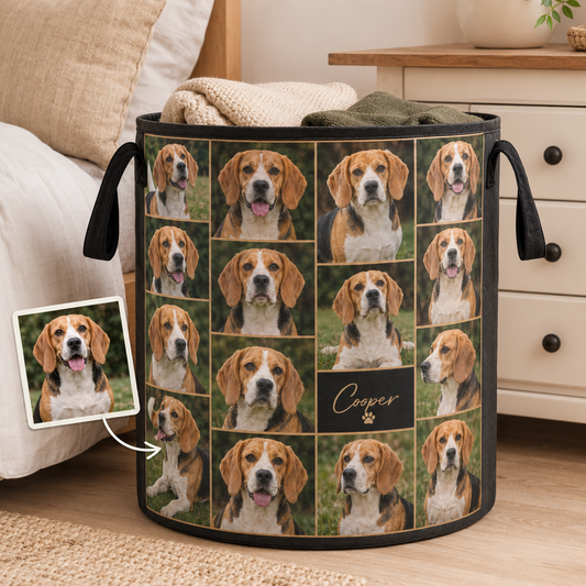 Custom Photo Dog Laundry Basket | Gift For Dog Lovers | Dog Bathroom Decor