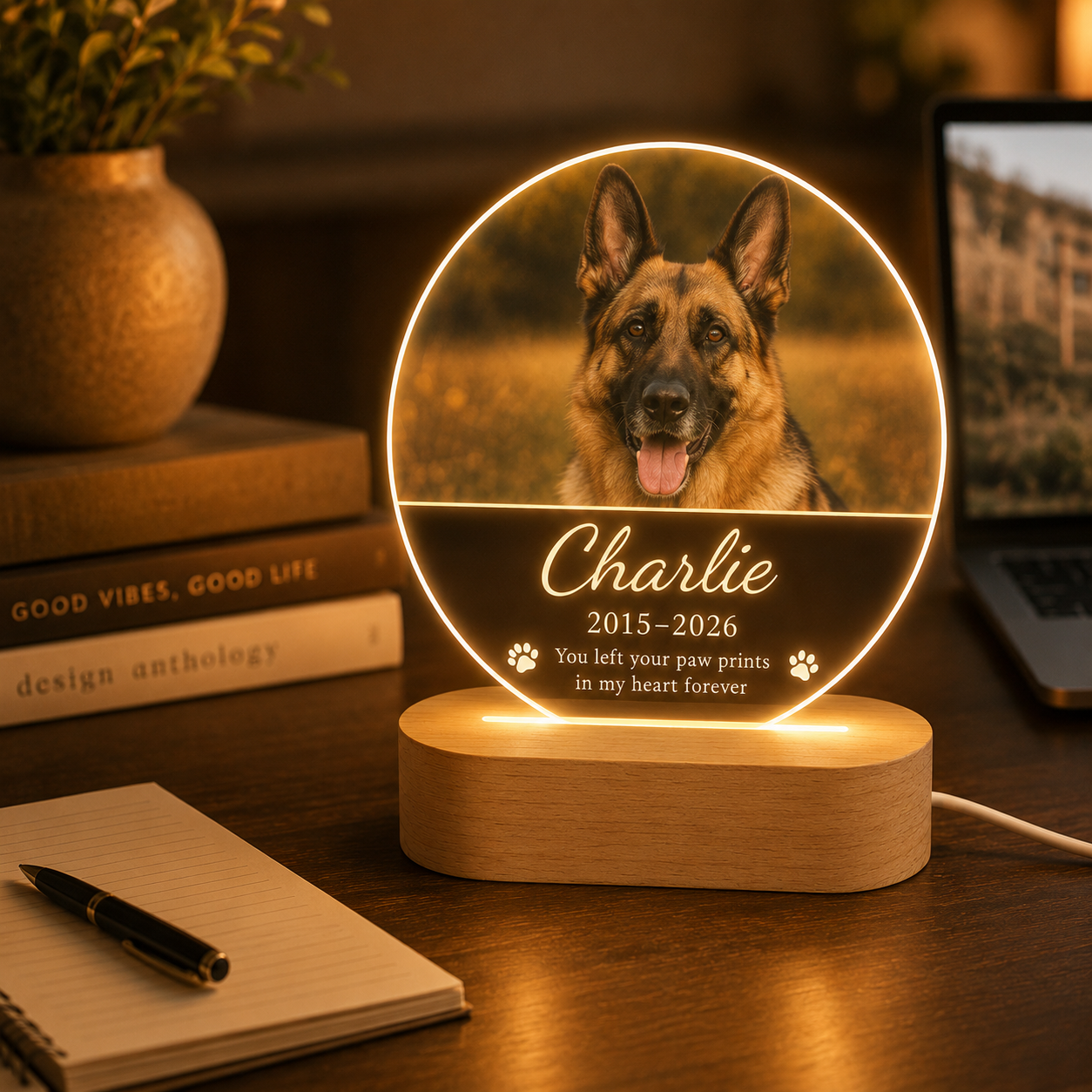 Custom Photo Dog Memorial Wooden LED Light | Personalized Dog Photo LED Night Light | Pet Loss Sympathy Gift TOM99