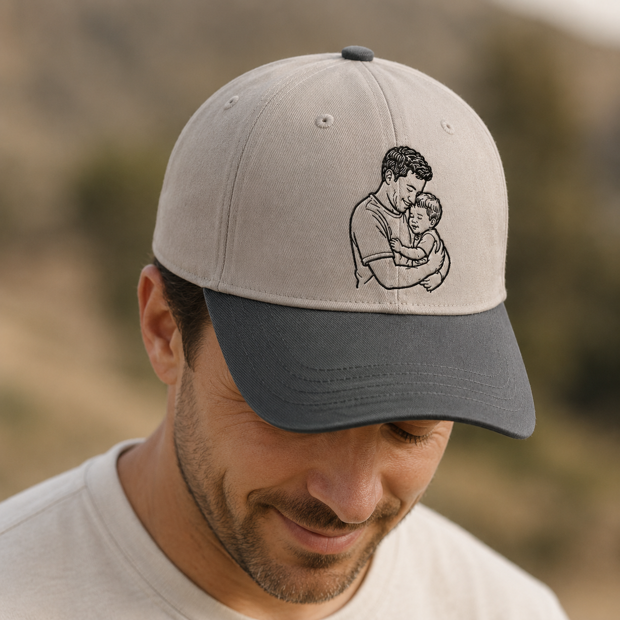 Custom Photo Dad & Son Embroidered Hat, Personalized Cap, Custom Portrait Dad Hat, Father’s Day Gift TOM99