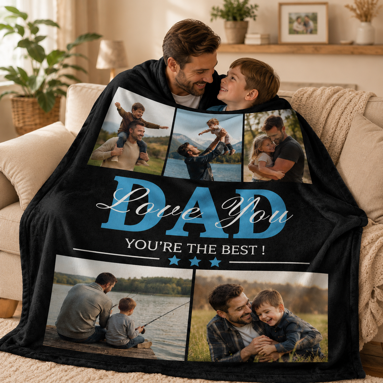 Custom Photo Dad Love You Blanket, Personalized Dad Gifts | Gift For Dad TOM99