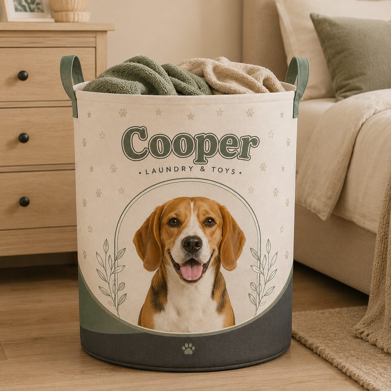 Custom Photo Dog Laundry Basket | Gift For Dog Lovers | Dog Bathroom Decor