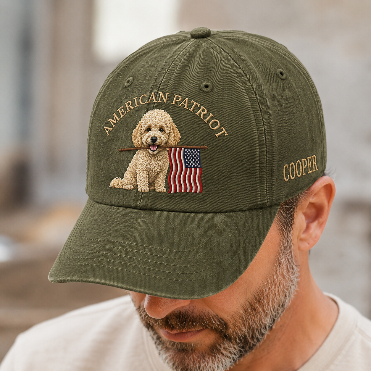 Custom Photo Pet America Embroidered Hat, Dog Face Trucker Otto Hat, Pet Owner Patriot Gift THUC99