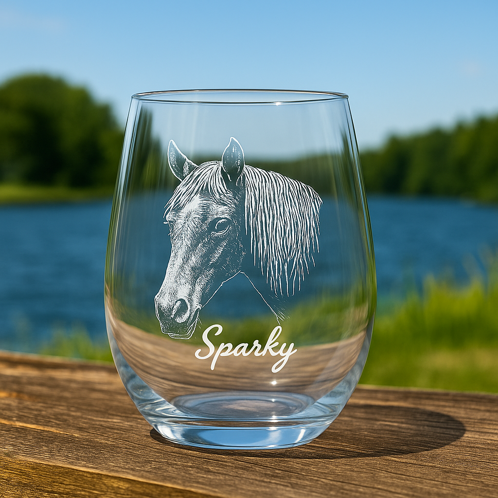 Custom Photo Horse Stemless Wine Glass | Personalized Horse Photo Stemless Wine Glass | Horse Lover Gift TNNGL16
