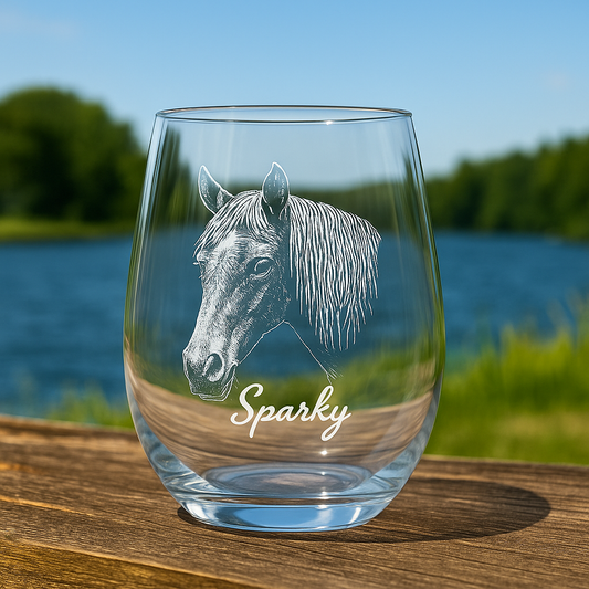 Custom Photo Horse Stemless Wine Glass | Personalized Horse Photo Stemless Wine Glass | Horse Lover Gift TNNGL16