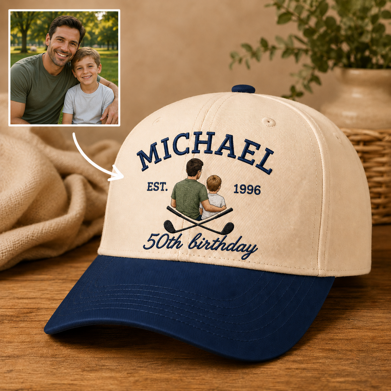 Custom Photo Dad Golf Embroidered Hat, Personalized Cap, Custom Portrait Dad Hat, Father’s Day Gift TOM99