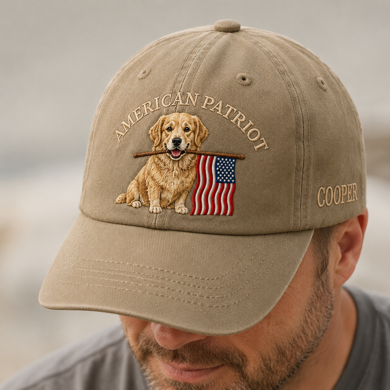 Custom Photo Pet America Embroidered Hat, Dog Face Trucker Otto Hat, Pet Owner Patriot Gift THUC99