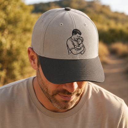 Custom Photo Dad & Son Embroidered Hat, Personalized Cap, Custom Portrait Dad Hat, Father’s Day Gift TOM99