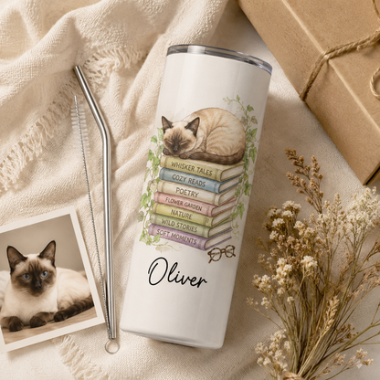 Personalized Photo Book Cat 20oz Skinny Tumbler – Custom Cat Photo Skinny Tumbler for Woman and Cat Owners TOM99