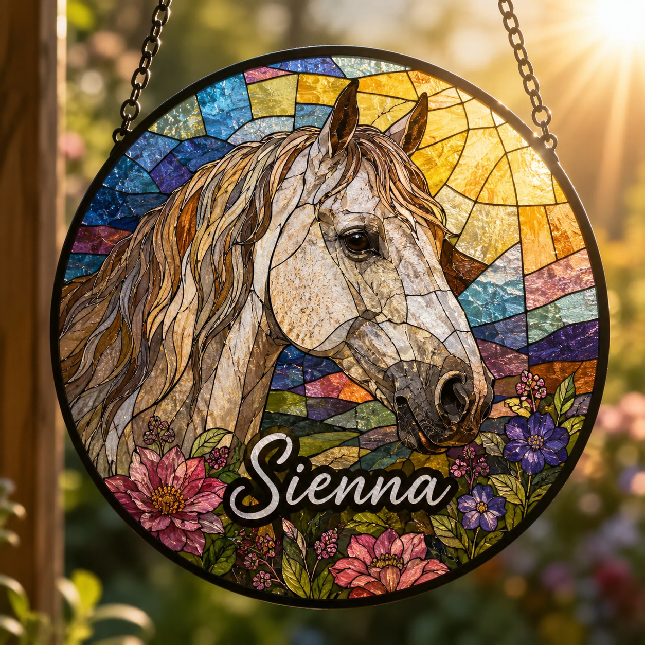 Custom Photo Horse Stained Glass Suncatcher – Personalized Horse Lover Gifts | Gift For Horse Lover TOM99
