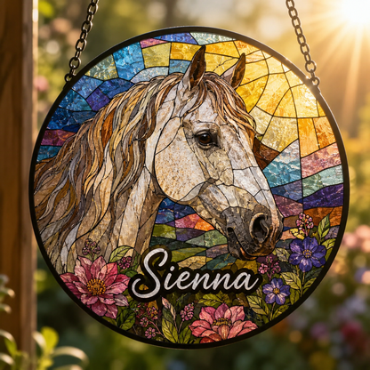Custom Photo Horse Stained Glass Suncatcher – Personalized Horse Lover Gifts | Gift For Horse Lover TOM99