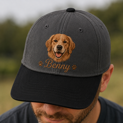 Personalized Photo Dog Face Hat, Custom Pet Photo Embroidered Cap, Gift For Dog Lovers Pa99