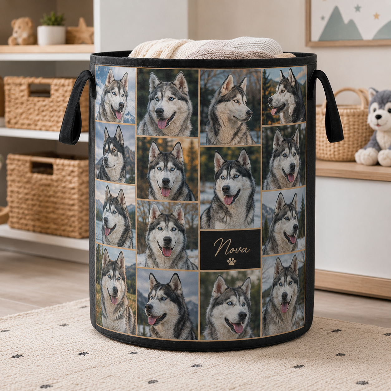 Custom Photo Dog Laundry Basket | Gift For Dog Lovers | Dog Bathroom Decor