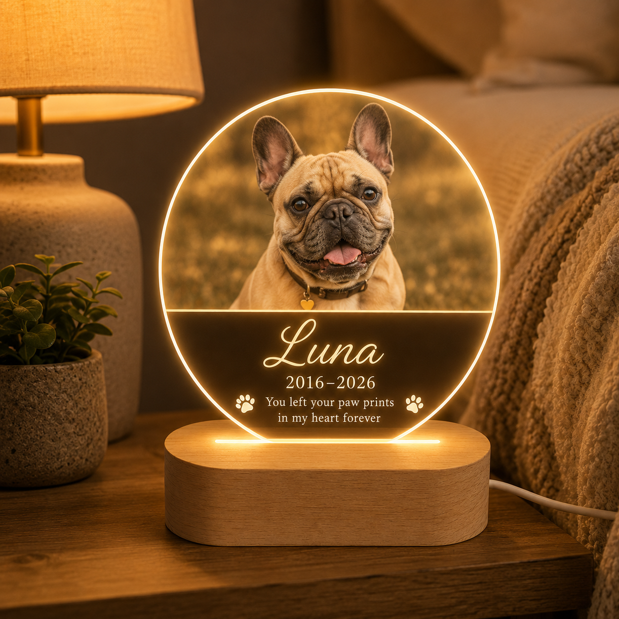 Custom Photo Dog Memorial Wooden LED Light | Personalized Dog Photo LED Night Light | Pet Loss Sympathy Gift TOM99
