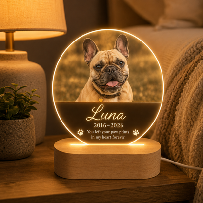 Custom Photo Dog Memorial Wooden LED Light | Personalized Dog Photo LED Night Light | Pet Loss Sympathy Gift TOM99