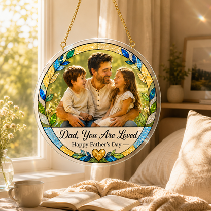 Custom Photo Dad Stained Glass Suncatcher – Personalized Dad Gifts | Gift For Dad TOM99