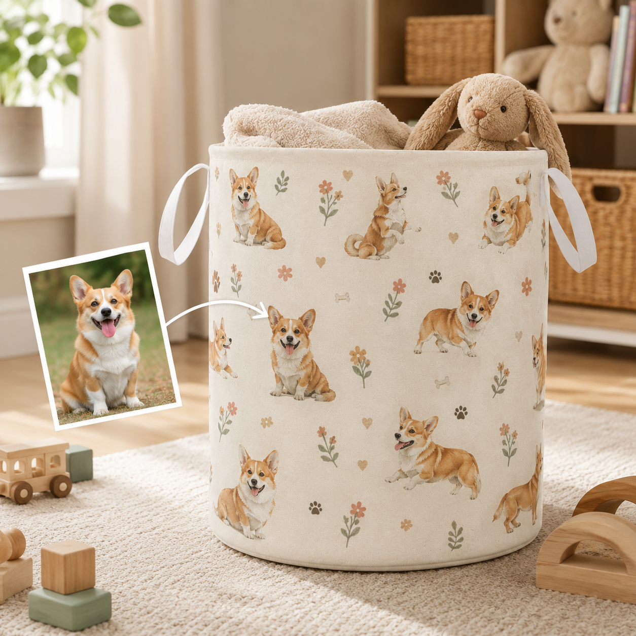Custom Photo Dog Laundry Basket | Gift For Dog Lovers | Dog Bathroom Decor