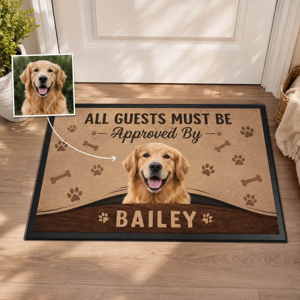 Custom Photo All Guests Must Be Approved By Dog Doormat | Photo Pet Doormat | Gift For Dog Lovers