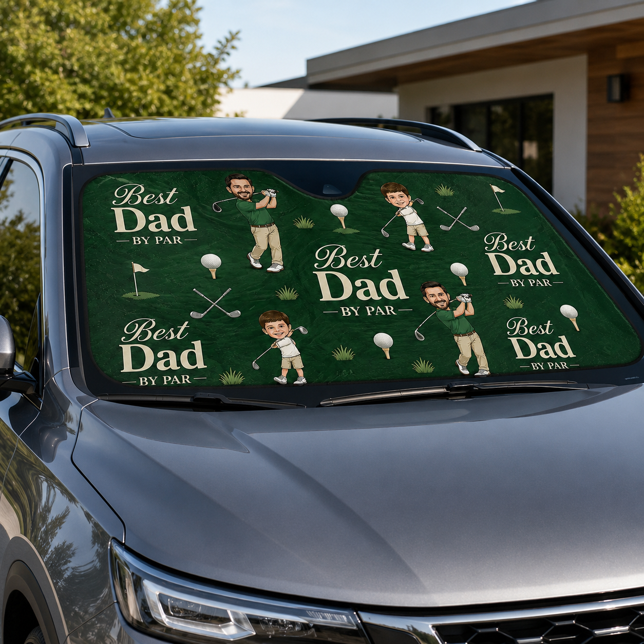Personalized Dad Golf Car Windshield Sun Shade, Custom Car Sun Shade for Dad, Gift For Dad TOM99