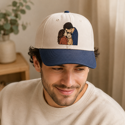 Custom Photo Dad Family Embroidered Hat, Personalized Cap, Custom Portrait Dad Hat, Father’s Day Gift TOM99