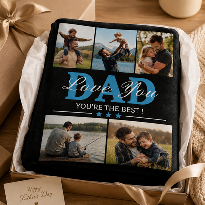 Custom Photo Dad Love You Blanket, Personalized Dad Gifts | Gift For Dad TOM99