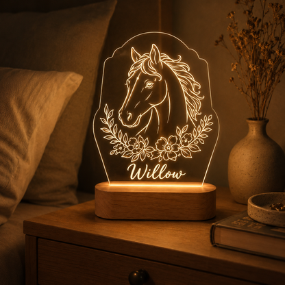 Custom Photo Flower Horse Wooden Led Light | Personalized Horse Photo Wooden Led Light | Gift For Horse Lovers TOM99