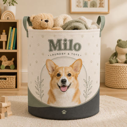 Custom Photo Dog Laundry Basket | Gift For Dog Lovers | Dog Bathroom Decor