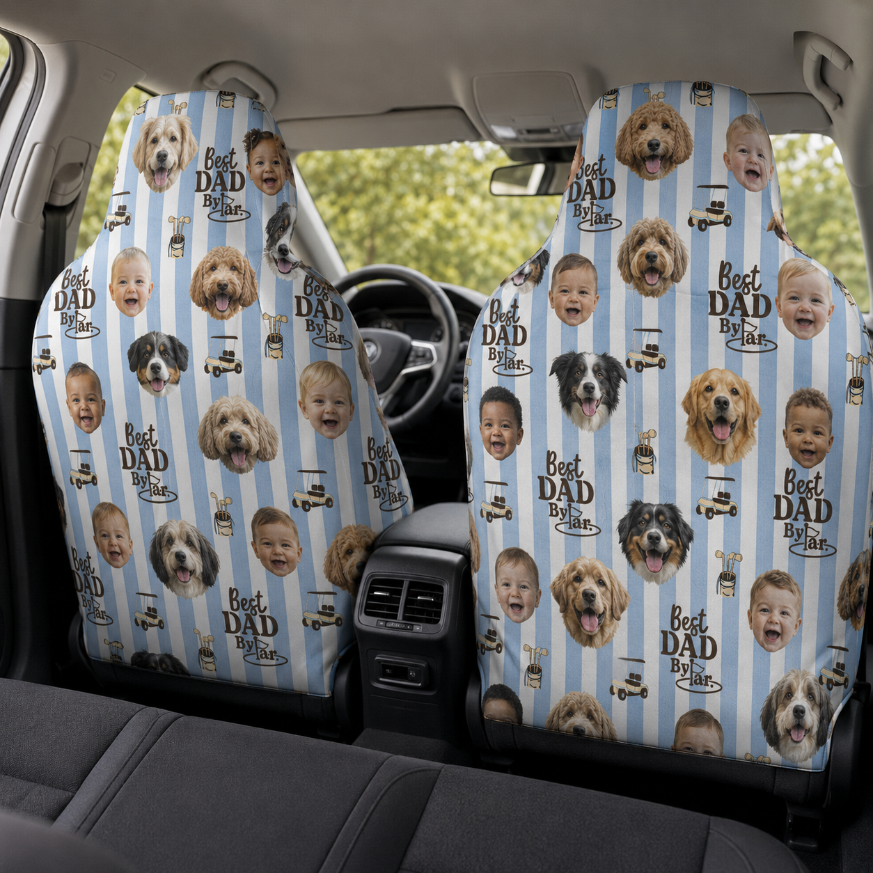 Personalized Best Dog Dad Portrait Car Seat Cover, Custom Dad Seat Protector, Gift For Dad TOM99