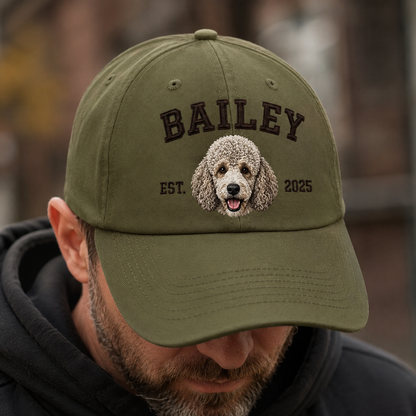 Custom Dog Portrait Embroidered Hat, Personalized Pet Name Cap, Memorial Dog Gift THUC99