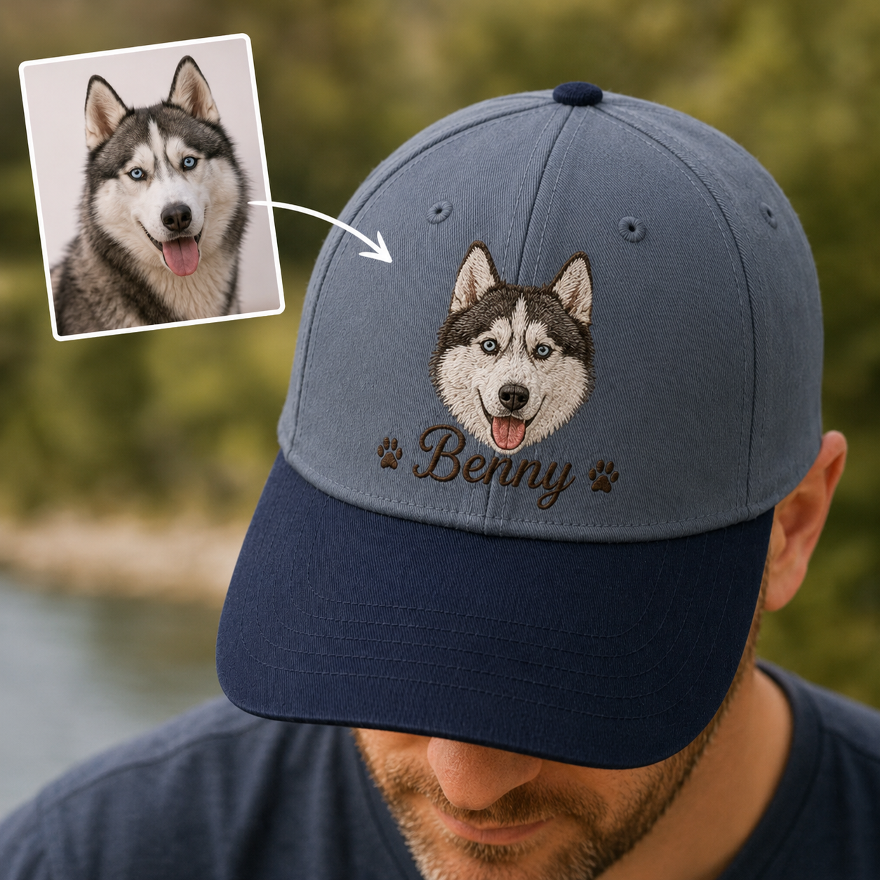 Personalized Photo Dog Face Hat, Custom Pet Photo Embroidered Cap, Gift For Dog Lovers Pa99
