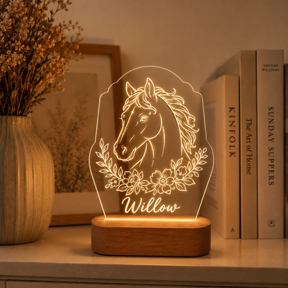 Custom Photo Flower Horse Wooden Led Light | Personalized Horse Photo Wooden Led Light | Gift For Horse Lovers TOM99