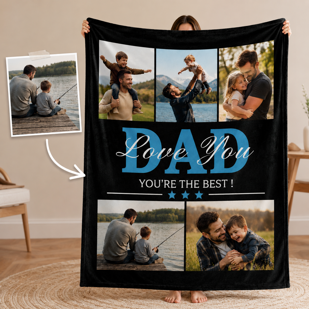 Custom Photo Dad Love You Blanket, Personalized Dad Gifts | Gift For Dad TOM99