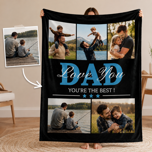 Custom Photo Dad Love You Blanket, Personalized Dad Gifts | Gift For Dad TOM99