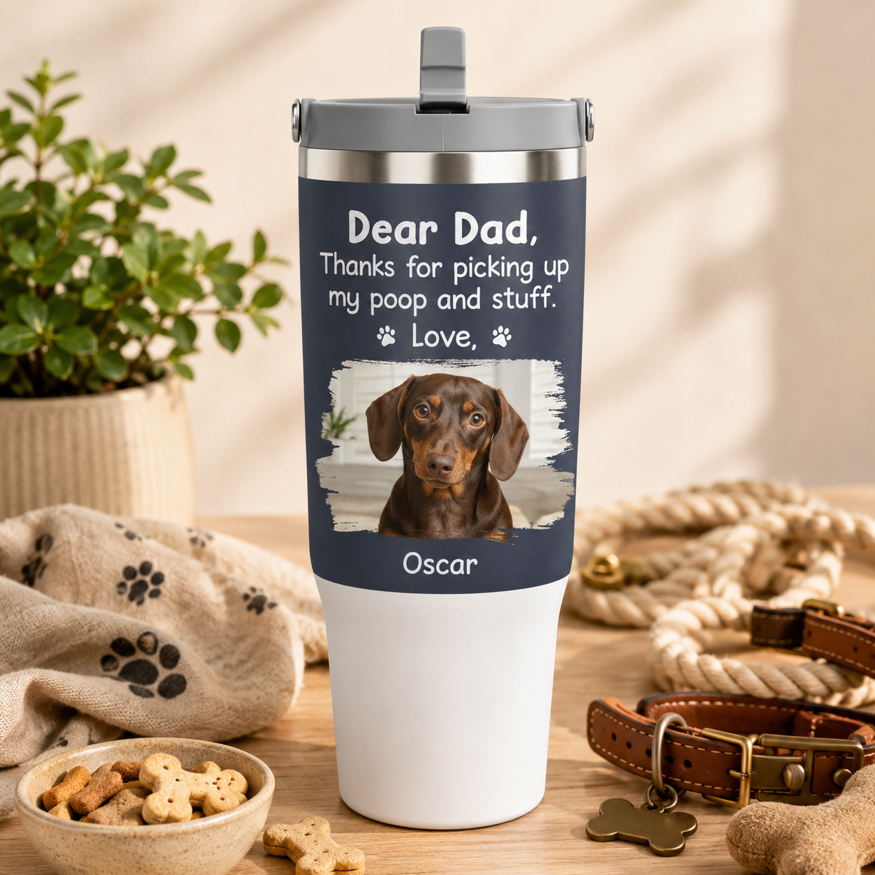 Custom Photo Dog Dad 30oz Tumbler | Gift For Dog Lovers | Pet Lover Gifts TOM99