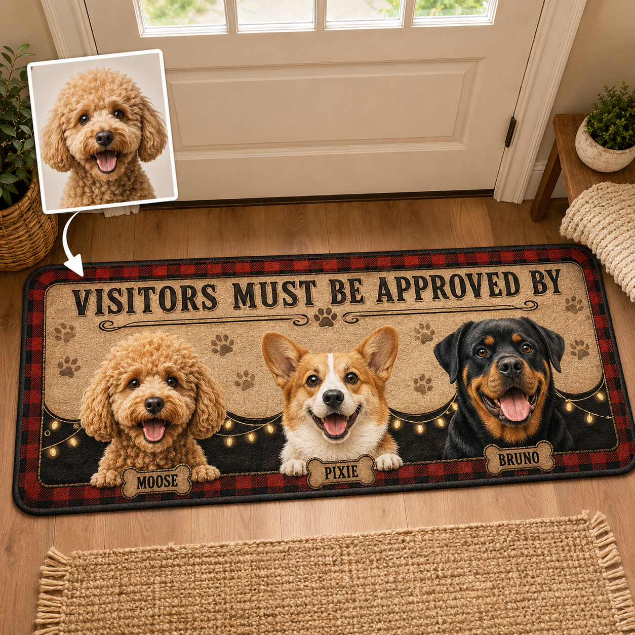 Custom Photo Visitors Must Be Approved By Dogs Runner Rug | Pet Hallway Runner Carpet | Gift For Dog Lovers