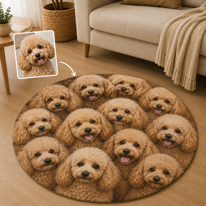 Custom Photo Dog Face Round Carpet | Photo Pet Round Rug | Gift For Dog Lovers