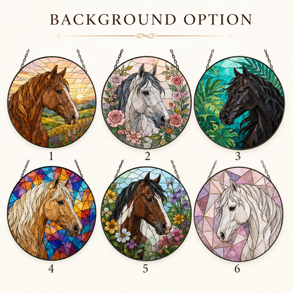Custom Photo Horse Stained Glass Suncatcher – Personalized Horse Lover Gifts | Gift For Horse Lover TOM99