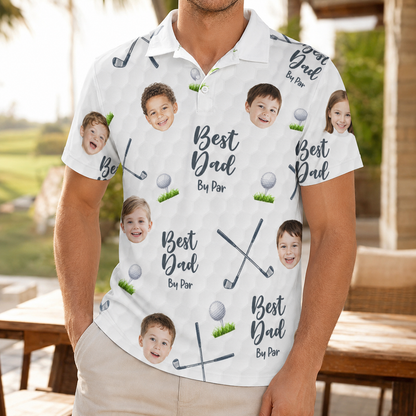 Custom Photo Best Dad By Par Golf Polo Shirt, Personalized Polo Shirt For Husband Dad Grandfather TOM99