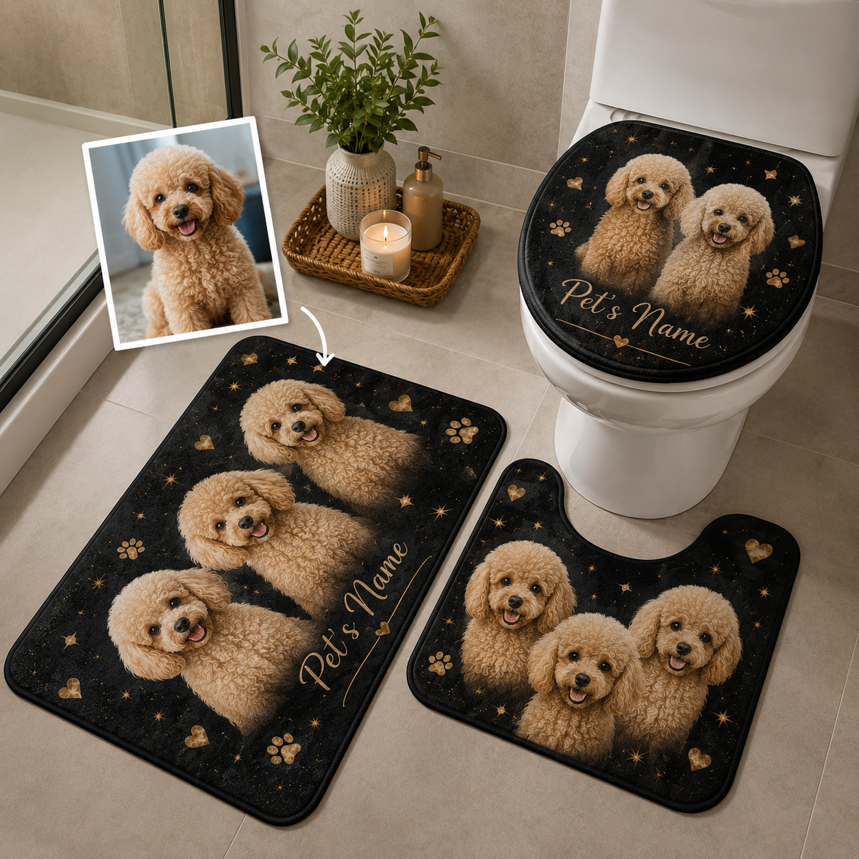 Custom Photo Dog 3pcs Bathroom Rug Set | Gift For Dog Lovers