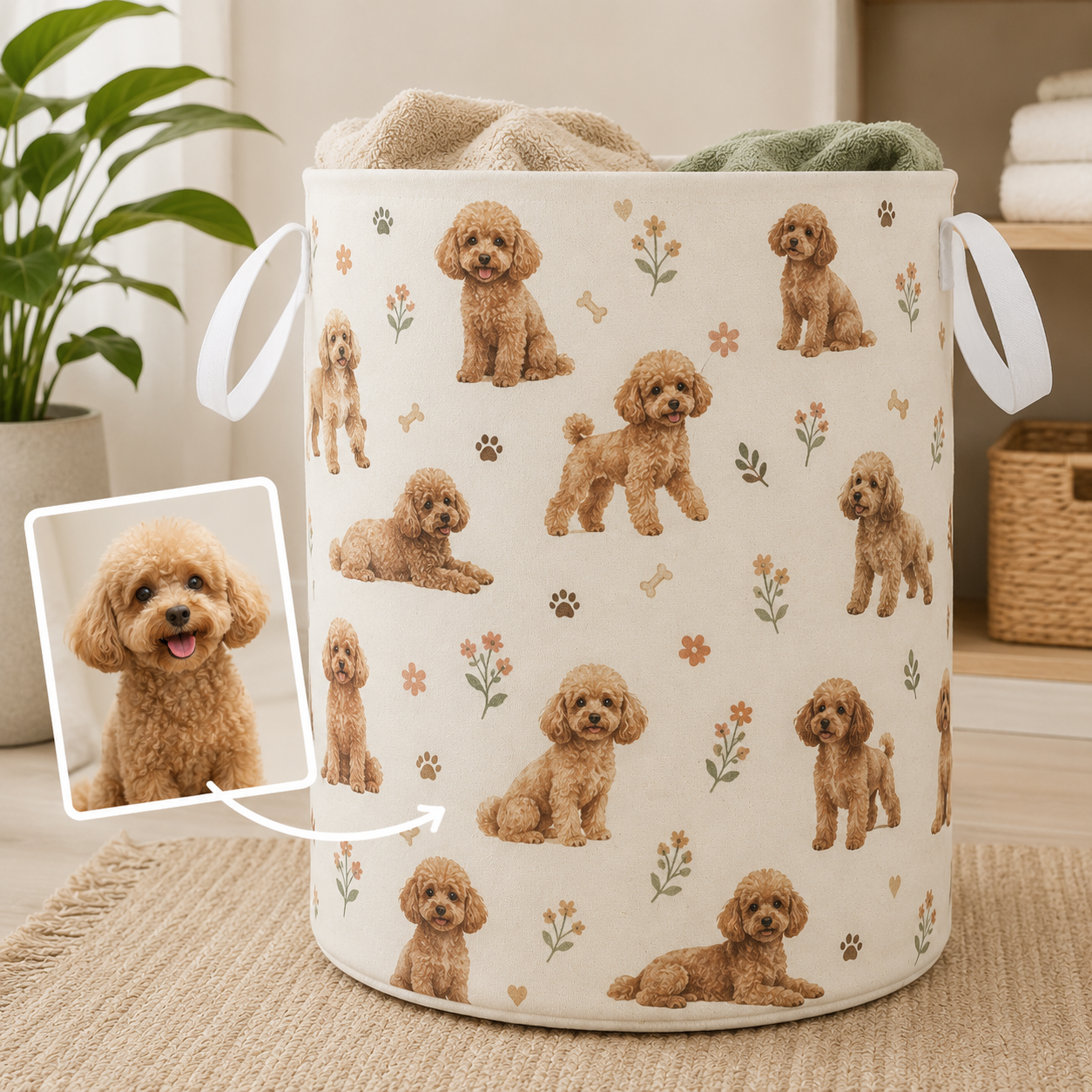 Custom Photo Dog Laundry Basket | Gift For Dog Lovers | Dog Bathroom Decor