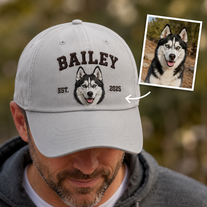 Custom Dog Portrait Embroidered Hat, Personalized Pet Name Cap, Memorial Dog Gift THUC99