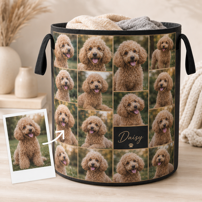 Custom Photo Dog Laundry Basket | Gift For Dog Lovers | Dog Bathroom Decor